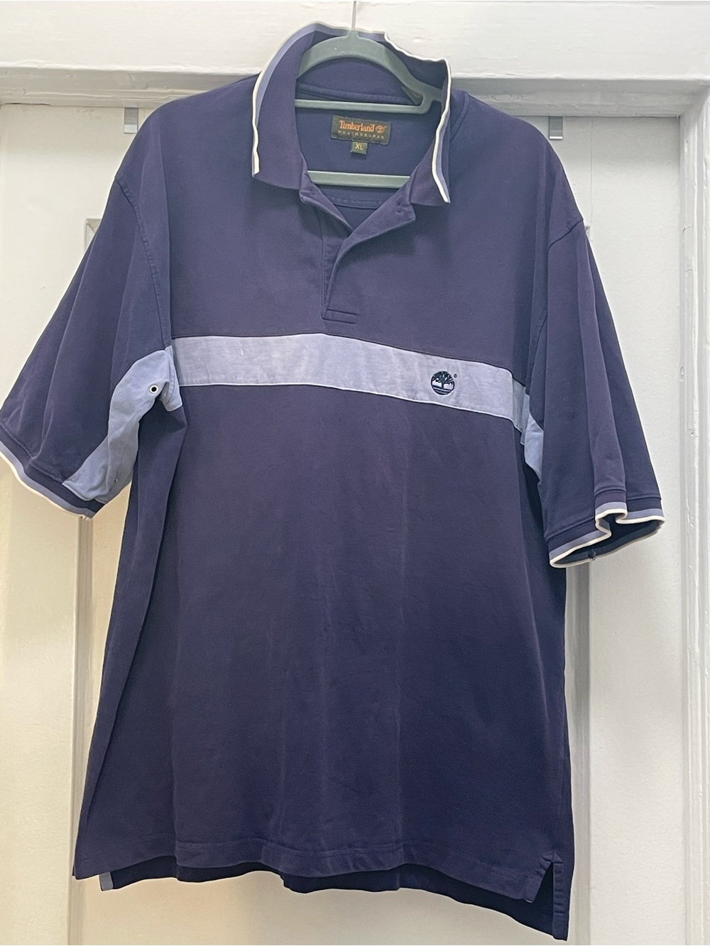 Timberland Vintage Navy Polo with Light Blue Chest Stripe